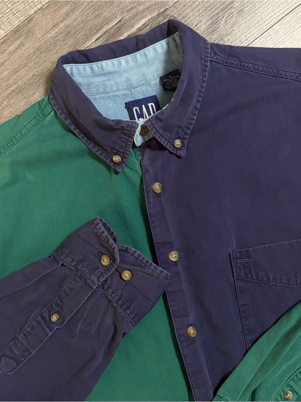 GAP Long Sleeve Button Up Shirt Size XL 90s Green Blue Color Block Retro